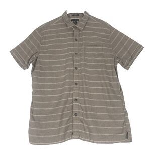 Eddie Bauer Shirt Mens Size XL Beige White Striped Linen Blend Button Up Outdoor